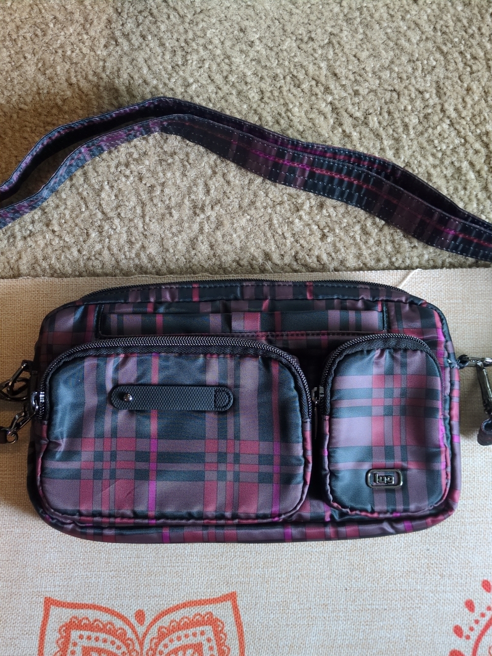 lug Plaid Messenger Crossbody in Plum and Black